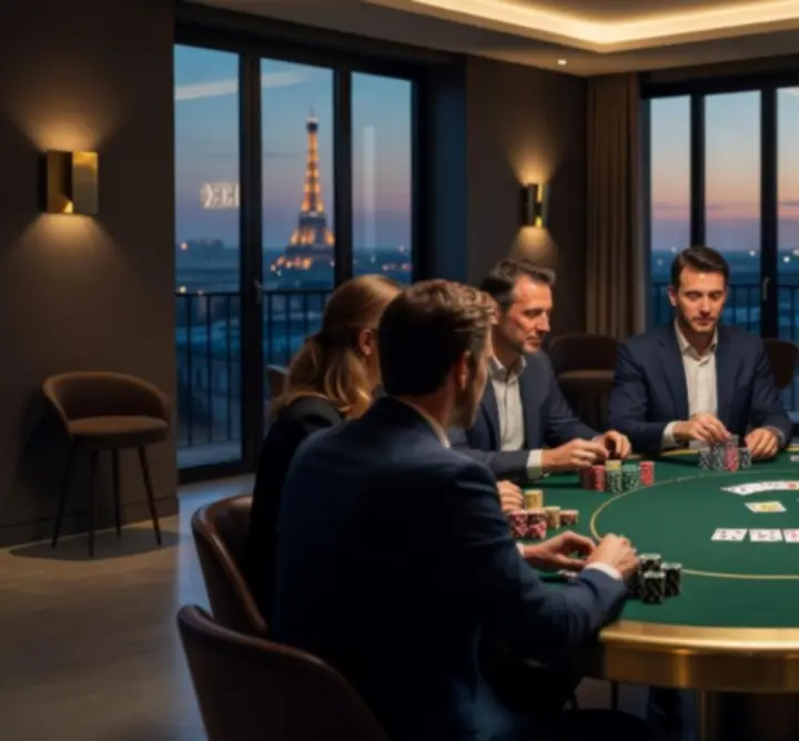 Ambiance conviviale autour d'une table de poker aux Jeux de Paris