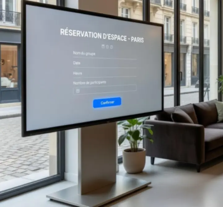 Formulaire de réservation dans un espace moderne aux Jeux de Paris