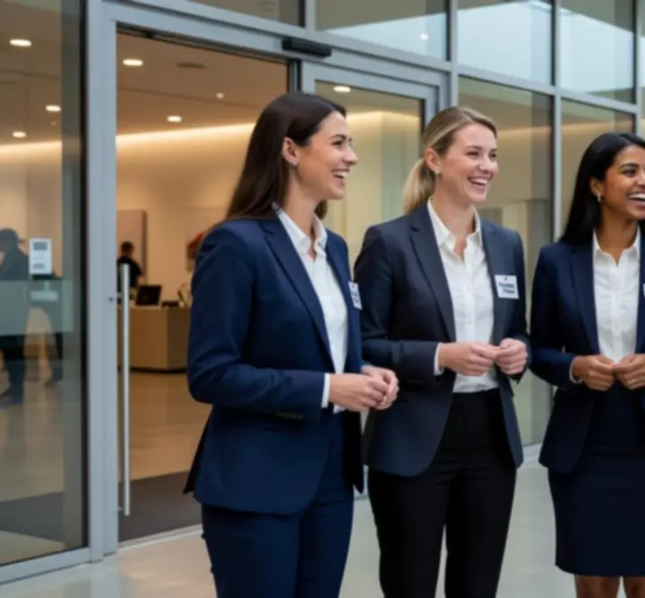 Équipe d'accueil souriante prête à recevoir les participants aux Jeux de Paris