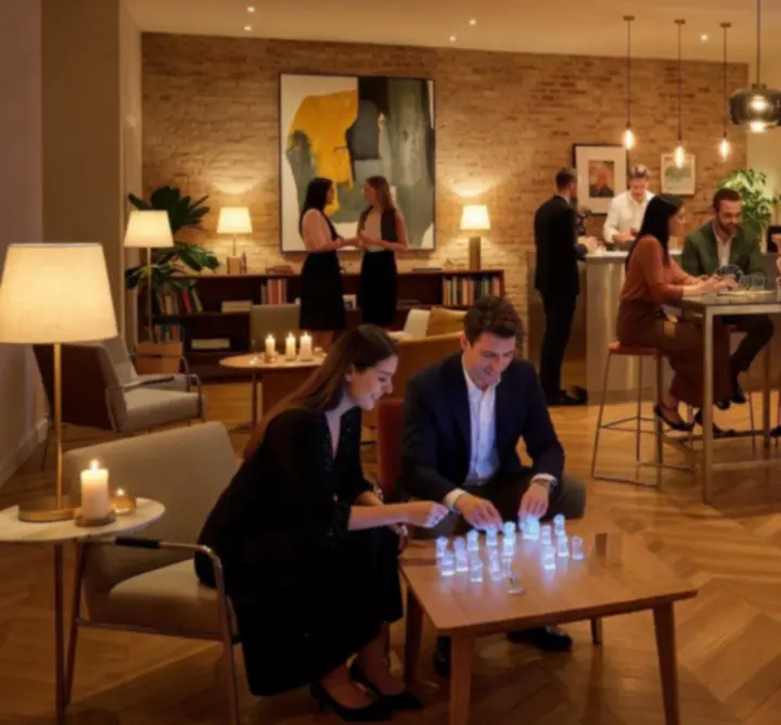 Espace indoor moderne et convivial préparé pour une soirée de jeux aux Jeux de Paris